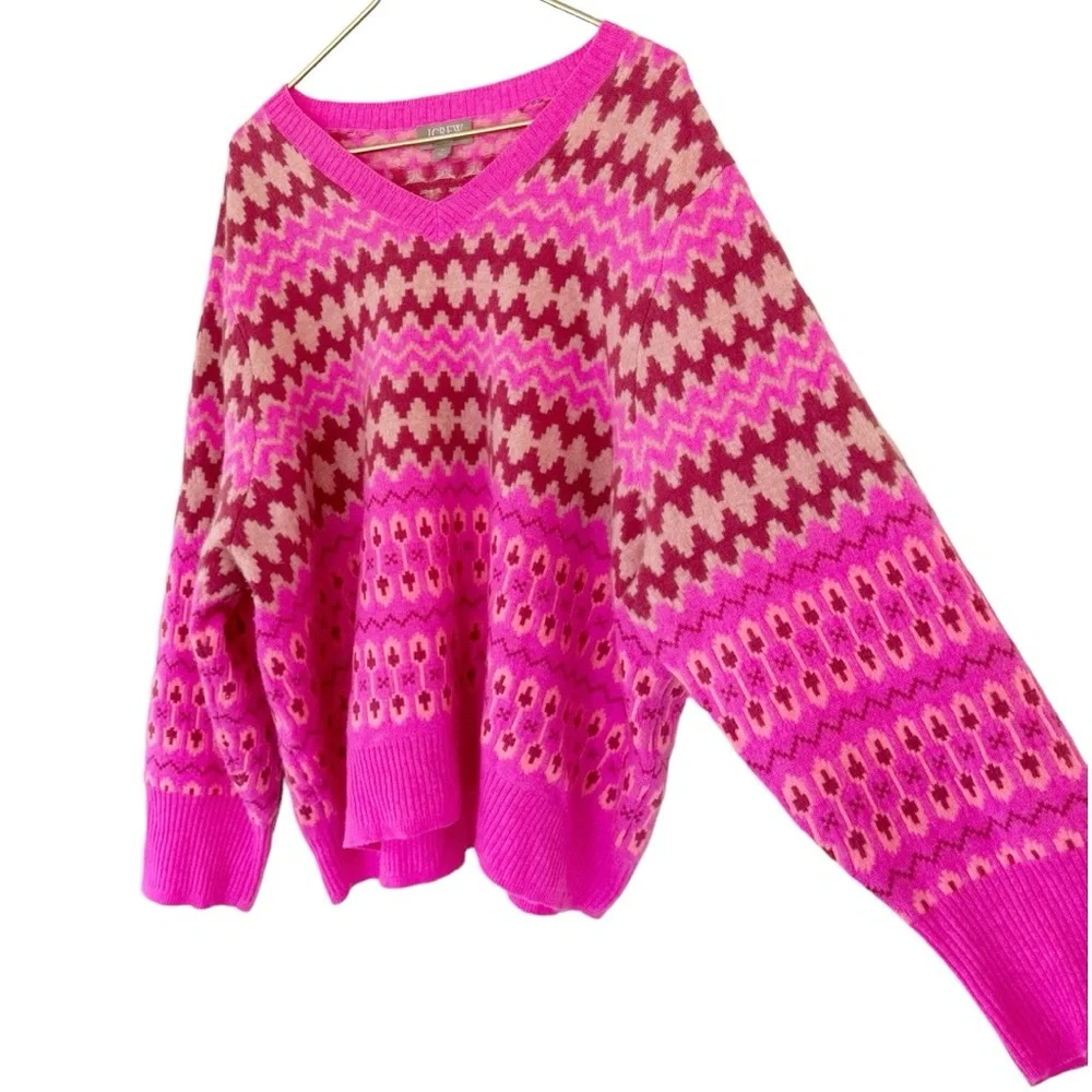 J. Crew • Cashmere Cropped Fair Isle V-neck Sweater - Picture 7 of 15